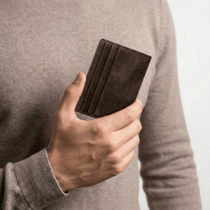 Alcantara Card Wallet - Chocolate Brown, Image 3