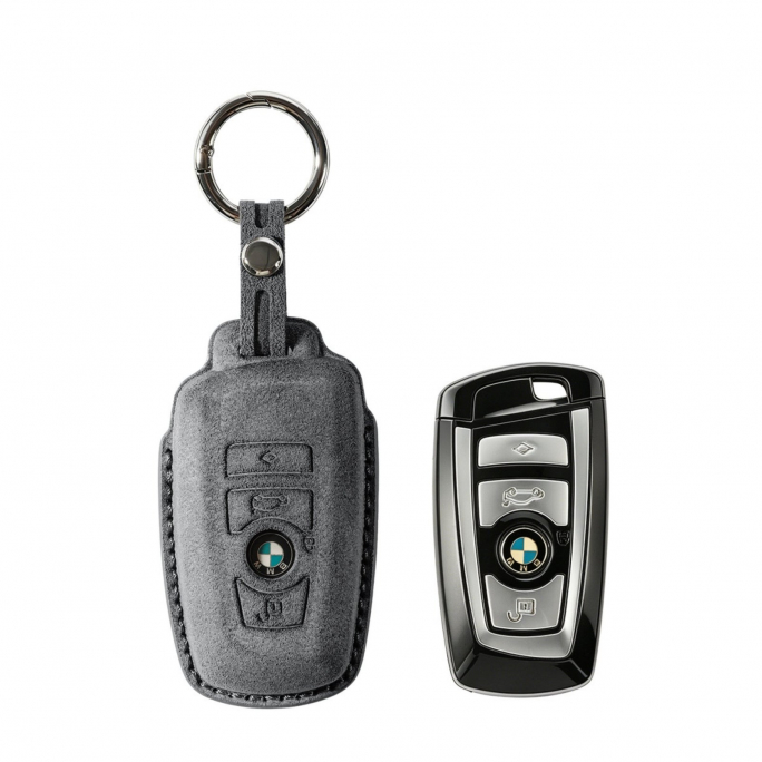 Alcantara Car Key Fob Cover for BMW Model A with Buckle - Space Grey, 59€, Image 1 Alcantara Car Key Fob Cover for BMW Model A with Buckle - Space Grey, Image 1