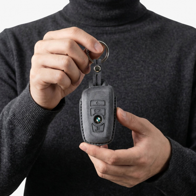 Alcantara Car Key Fob Cover for BMW Model A with Buckle - Space Grey, 59€, Image 3 Alcantara Car Key Fob Cover for BMW Model A with Buckle - Space Grey, Image 3