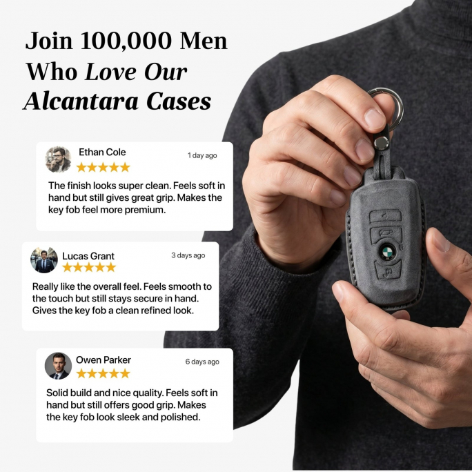 Alcantara Car Key Fob Cover for BMW Model A with Buckle - Space Grey, 59€, Image 4 Alcantara Car Key Fob Cover for BMW Model A with Buckle - Space Grey, Image 4