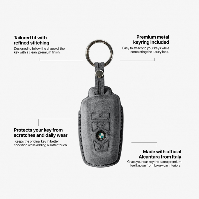 Alcantara Car Key Fob Cover for BMW Model A with Buckle - Space Grey, 59€, Image 6 Alcantara Car Key Fob Cover for BMW Model A with Buckle - Space Grey, Image 6