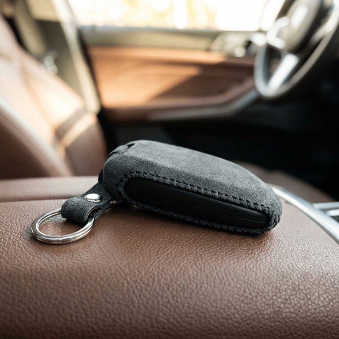 Alcantara Car Key Fob Cover for BMW Model A with Buckle - Space Grey, 59€, Image 7 Alcantara Car Key Fob Cover for BMW Model A with Buckle - Space Grey, Image 7