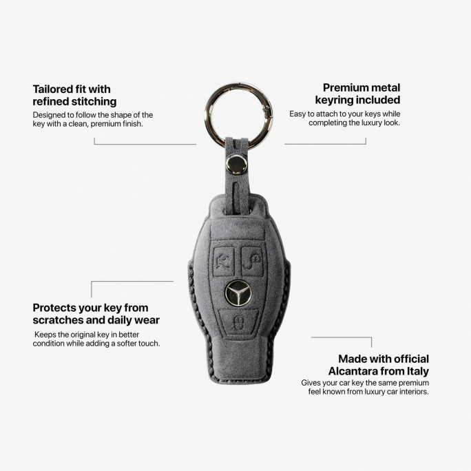 Alcantara Car Key Fob Cover for Mercedes -Benz Model B with Buckle - Space Grey, Image 6