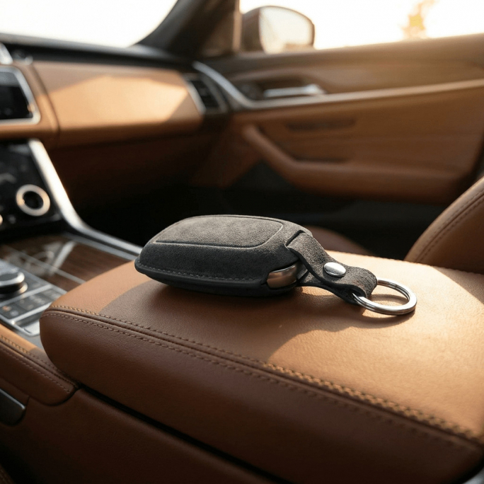 Alcantara Car Key Fob Cover for Mercedes -Benz Model B with Buckle - Space Grey, Image 7