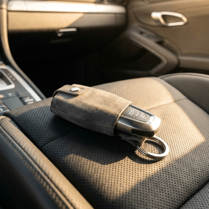 Alcantara Car Key Fob Cover for Audi Model C with Buckle - Space Grey, Image 7