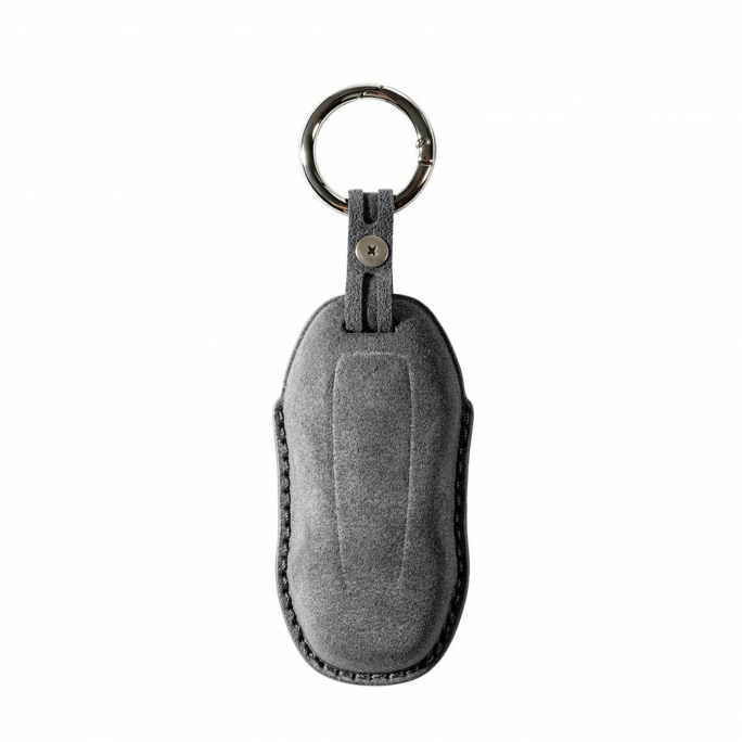 Alcantara Car Key Fob Cover for Porsche Model C with Buckle - Space Grey, Image 5