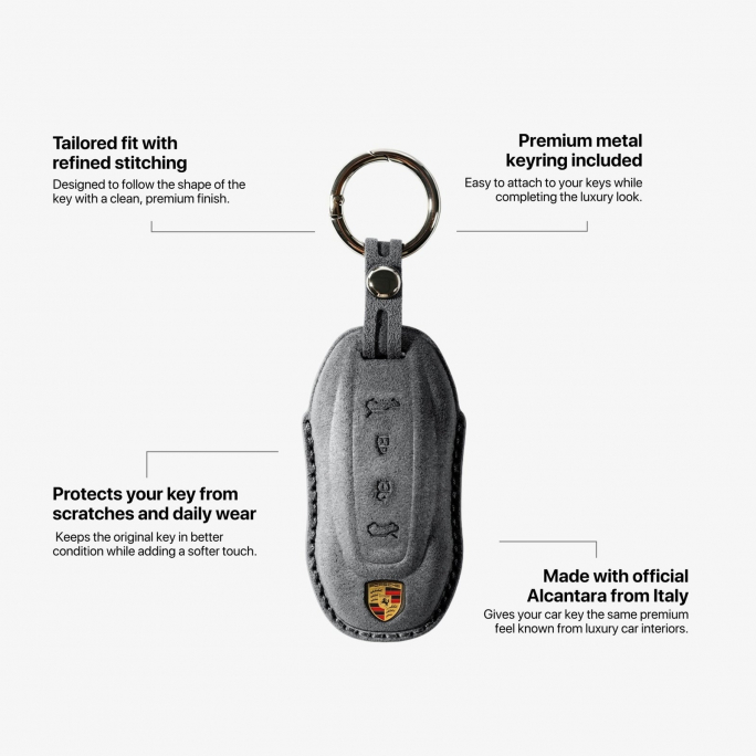 Alcantara Car Key Fob Cover for Porsche Model C with Buckle - Space Grey, Image 6