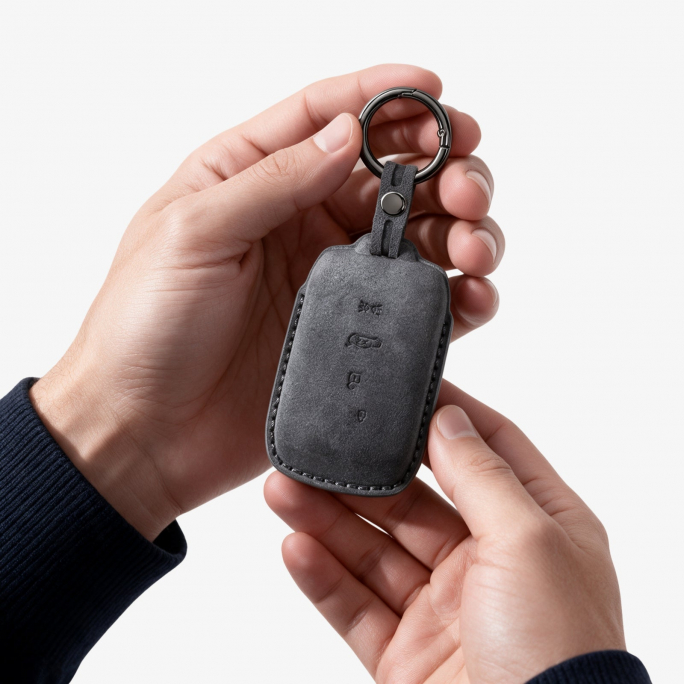 Alcantara Car Key Fob Cover for Maserati Model B with Buckle - Space Grey, Image 3