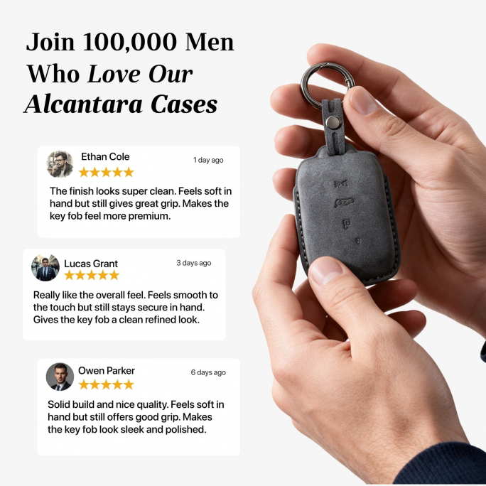 Alcantara Car Key Fob Cover for Maserati Model B with Buckle - Space Grey, Image 4