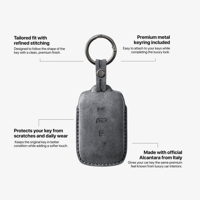 Alcantara Car Key Fob Cover for Maserati Model B with Buckle - Space Grey, Image 6