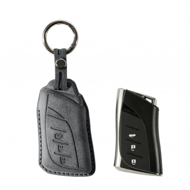 Alcantara Car Key Fob Cover for Lexus Model A with Buckle - Space Grey