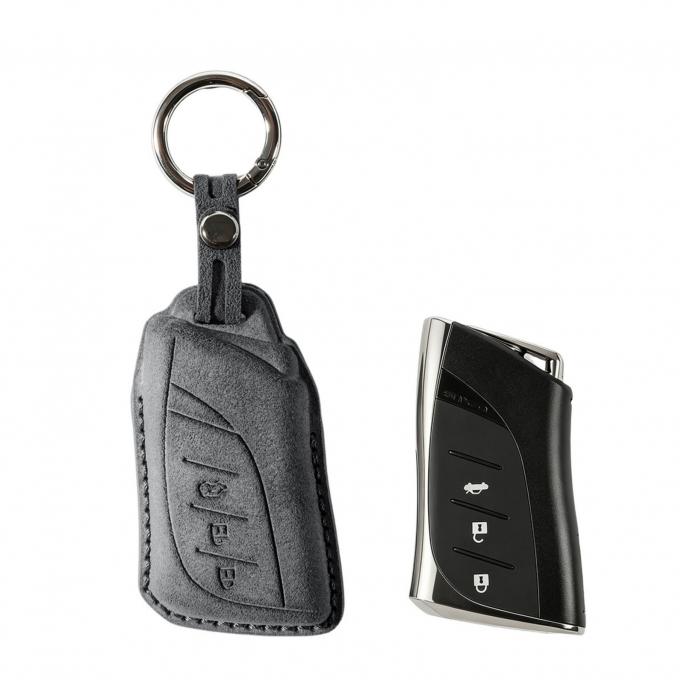 Alcantara Car Key Fob Cover for Lexus Model A with Buckle - Space Grey, Image 1