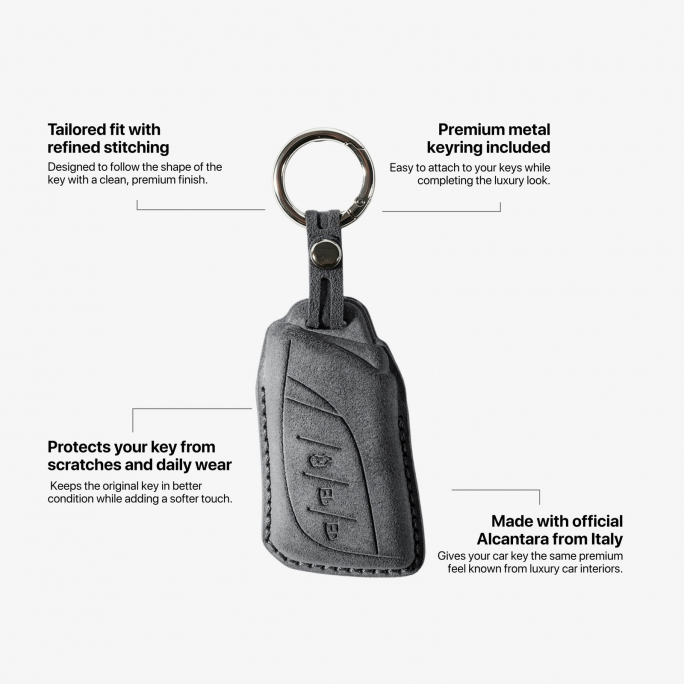 Alcantara Car Key Fob Cover for Lexus Model A with Buckle - Space Grey, Image 6