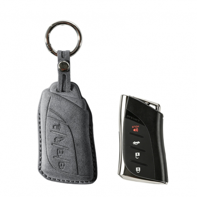 Alcantara Car Key Fob Cover for Lexus Model C with Buckle - Space Grey, Image 1