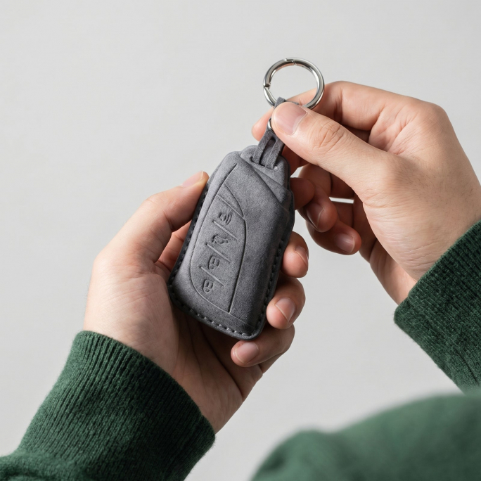 Alcantara Car Key Fob Cover for Lexus Model C with Buckle - Space Grey, Image 3
