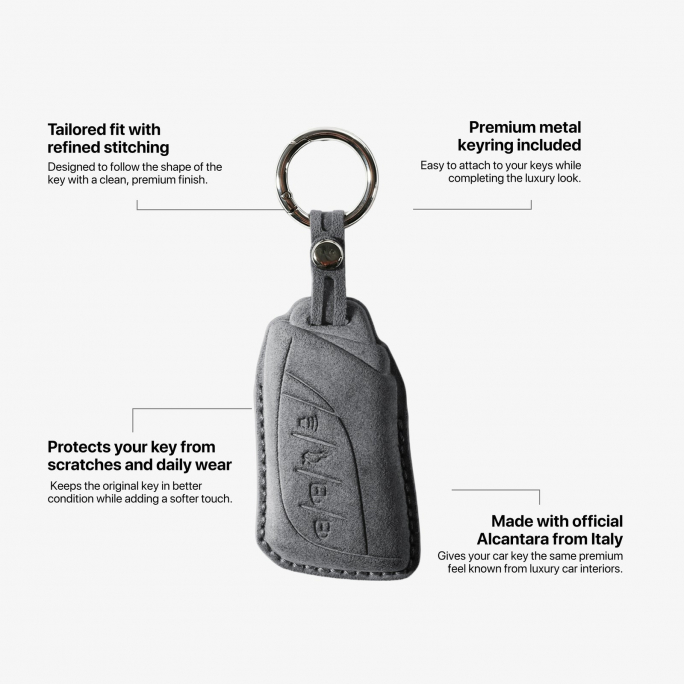 Alcantara Car Key Fob Cover for Lexus Model C with Buckle - Space Grey, Image 6