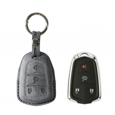 Alcantara Car Key Fob Cover for Cadillac Model A with Buckle - Space Grey