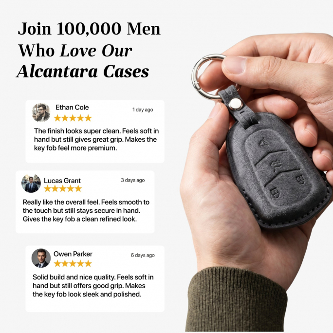 Alcantara Car Key Fob Cover for Cadillac Model A with Buckle - Space Grey, Afbeelding 4