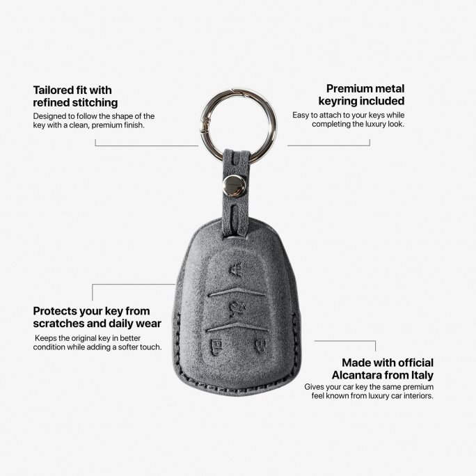 Alcantara Car Key Fob Cover for Cadillac Model A with Buckle - Space Grey, Afbeelding 6