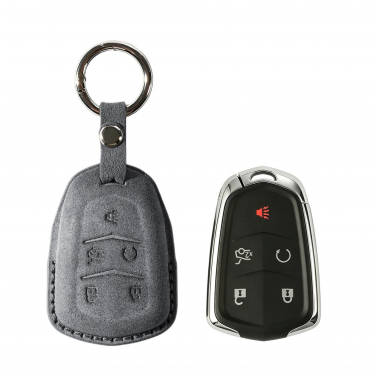 Alcantara Car Key Fob Cover for Cadillac Model B with Buckle - Space Grey