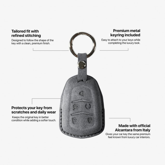 Alcantara Car Key Fob Cover for Cadillac Model B with Buckle - Space Grey, Image 6
