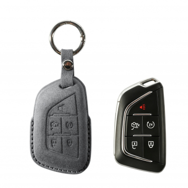 Alcantara Car Key Fob Cover for Cadillac Model C with Buckle - Space Grey