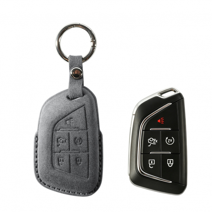 Alcantara Car Key Fob Cover for Cadillac Model C with Buckle - Space Grey, Image 1