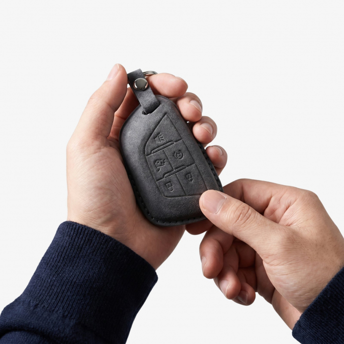 Alcantara Car Key Fob Cover for Cadillac Model C with Buckle - Space Grey, Image 3