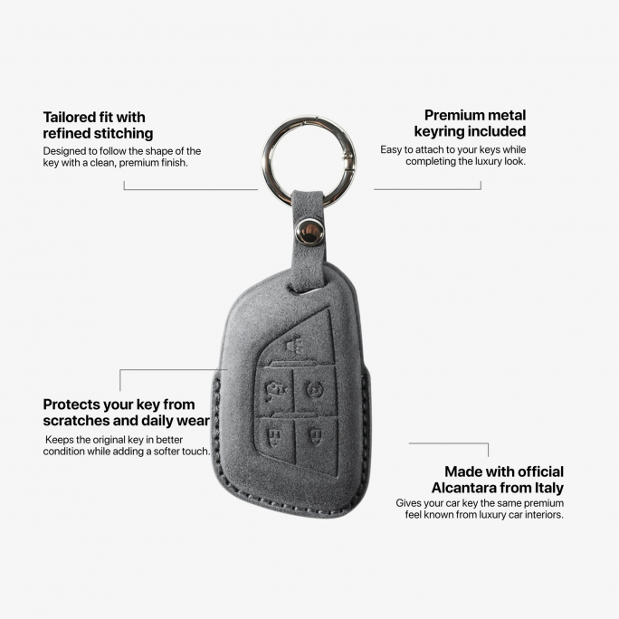 Alcantara Car Key Fob Cover for Cadillac Model C with Buckle - Space Grey, Image 6