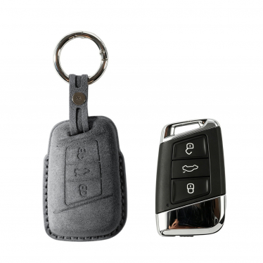 Alcantara Car Key Fob Cover for Volkswagen - Model C with Buckle - Space Grey