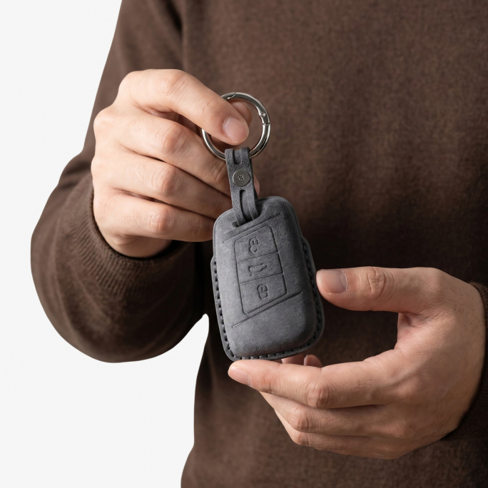 Alcantara Car Key Fob Cover for Volkswagen - Model C with Buckle - Space Grey, 59€, Image 3 Alcantara Car Key Fob Cover for Volkswagen - Model C with Buckle - Space Grey, Image 3