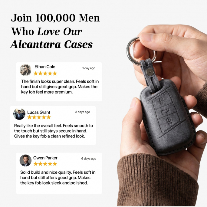 Alcantara Car Key Fob Cover for Volkswagen - Model C with Buckle - Space Grey, 59€, Image 4 Alcantara Car Key Fob Cover for Volkswagen - Model C with Buckle - Space Grey, Image 4