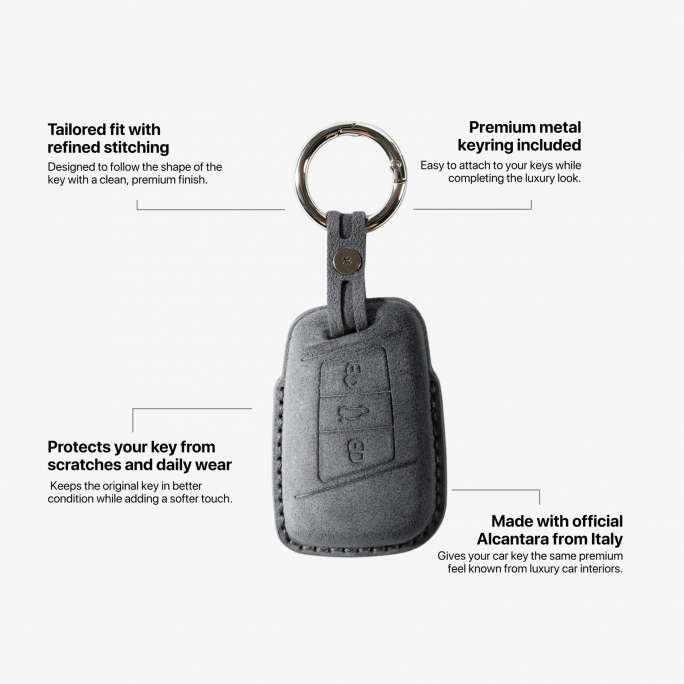 Alcantara Car Key Fob Cover for Volkswagen - Model C with Buckle - Space Grey, 59€, Image 6 Alcantara Car Key Fob Cover for Volkswagen - Model C with Buckle - Space Grey, Image 6