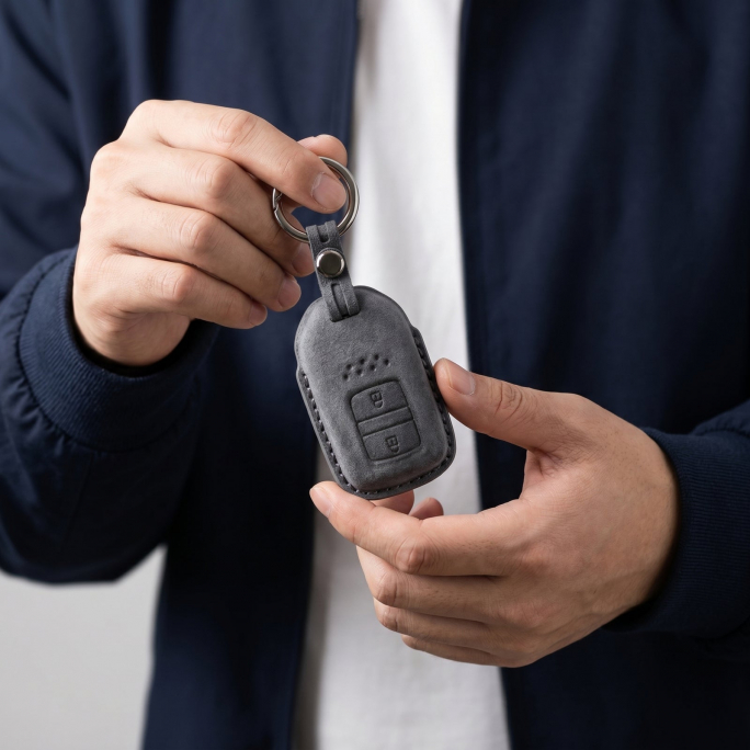 Alcantara Car Key Fob Cover for Honda Model A with Buckle - Space Grey, 59€, Image 3 Alcantara Car Key Fob Cover for Honda Model A with Buckle - Space Grey, Image 3