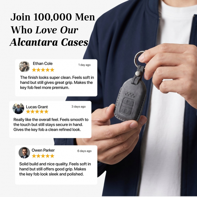 Alcantara Car Key Fob Cover for Honda Model A with Buckle - Space Grey, 59€, Image 4 Alcantara Car Key Fob Cover for Honda Model A with Buckle - Space Grey, Image 4