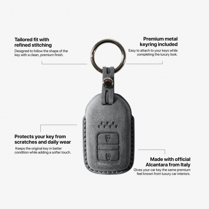 Alcantara Car Key Fob Cover for Honda Model A with Buckle - Space Grey, 59€, Image 6 Alcantara Car Key Fob Cover for Honda Model A with Buckle - Space Grey, Image 6