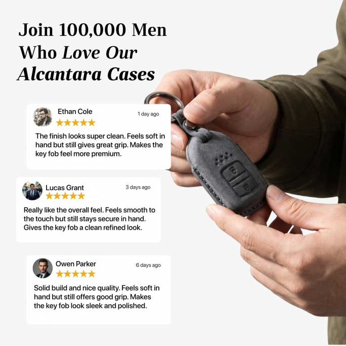 Alcantara Car Key Fob Cover for Honda Model B with Buckle - Space Grey, 59€, Afbeelding 4 Alcantara Car Key Fob Cover for Honda Model B with Buckle - Space Grey, Afbeelding 4