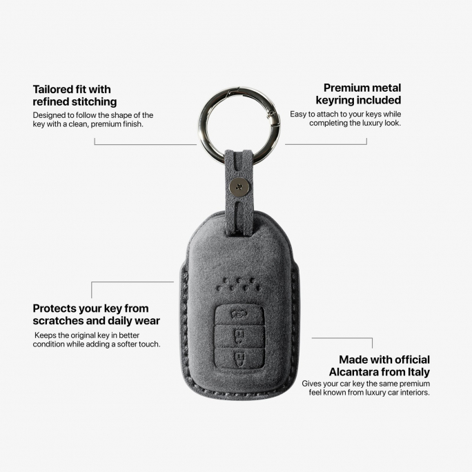 Alcantara Car Key Fob Cover for Honda Model B with Buckle - Space Grey, 59€, Afbeelding 6 Alcantara Car Key Fob Cover for Honda Model B with Buckle - Space Grey, Afbeelding 6