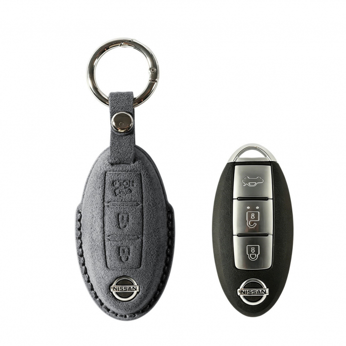 Alcantara Car Key Fob Cover for Nissan Model B with Buckle - Space Grey, Image 1