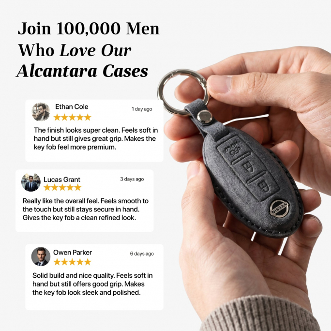 Alcantara Car Key Fob Cover for Nissan Model B with Buckle - Space Grey, Image 4