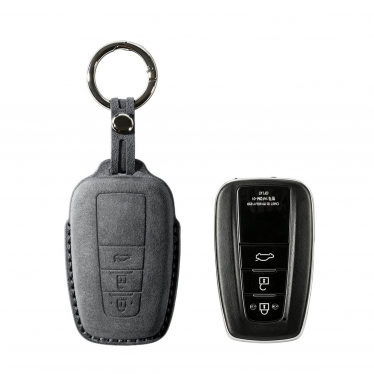 Alcantara Car Key Fob Cover for Toyota Model A with Buckle - Space Grey