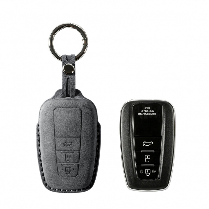 Alcantara Car Key Fob Cover for Toyota Model A with Buckle - Space Grey, Image 1
