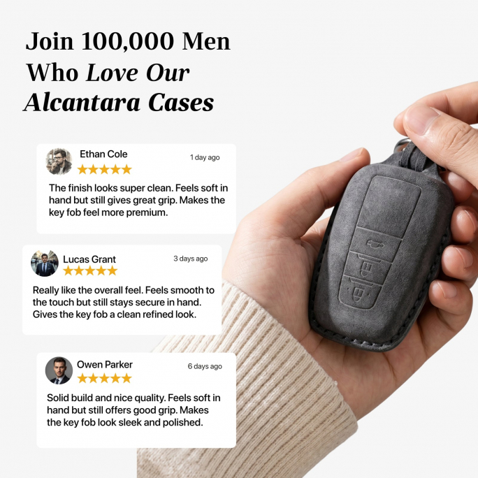 Alcantara Car Key Fob Cover for Toyota Model A with Buckle - Space Grey, Image 4