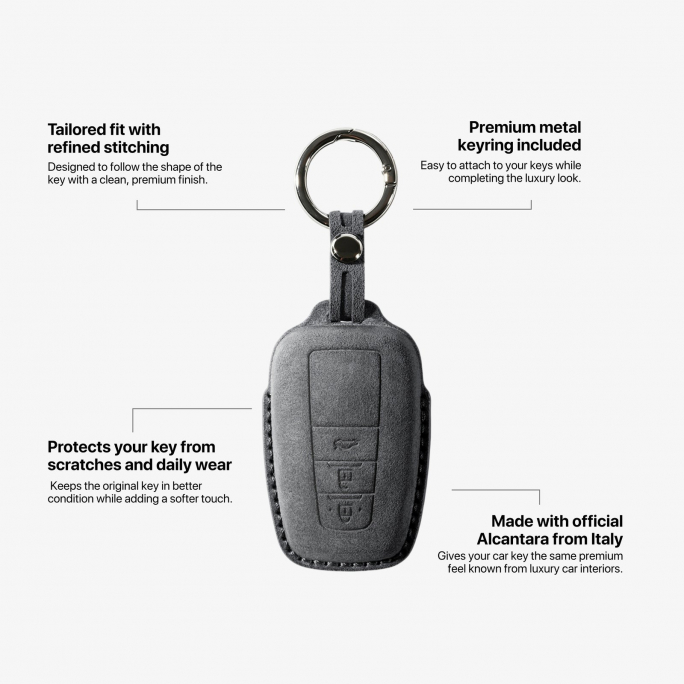 Alcantara Car Key Fob Cover for Toyota Model A with Buckle - Space Grey, Image 6