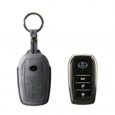 Alcantara Car Key Fob Cover for Toyota Model C with Buckle - Space Grey