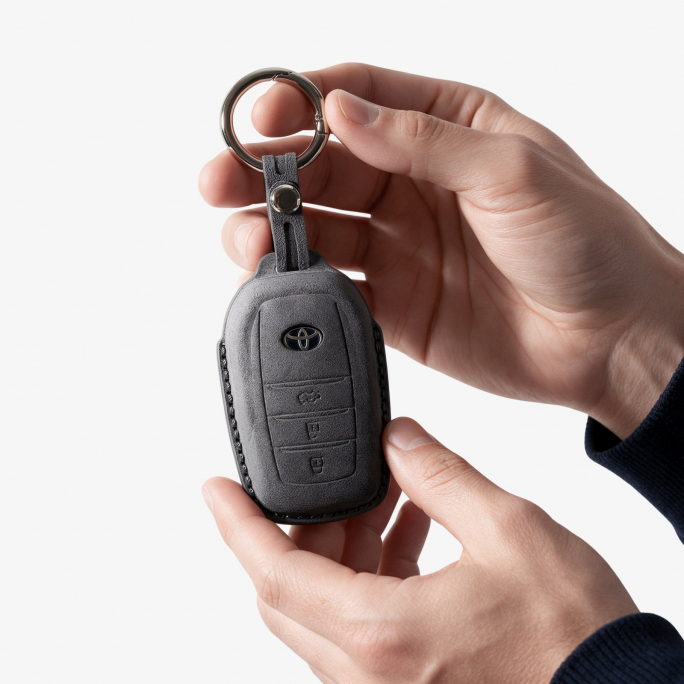 Alcantara Car Key Fob Cover for Toyota Model C with Buckle - Space Grey, 59€, Image 3 Alcantara Car Key Fob Cover for Toyota Model C with Buckle - Space Grey, Image 3
