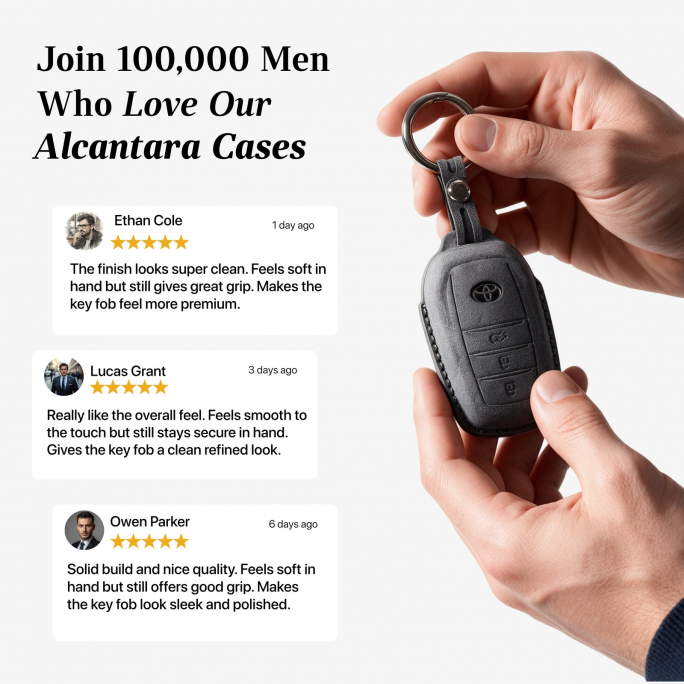 Alcantara Car Key Fob Cover for Toyota Model C with Buckle - Space Grey, 59€, Image 4 Alcantara Car Key Fob Cover for Toyota Model C with Buckle - Space Grey, Image 4