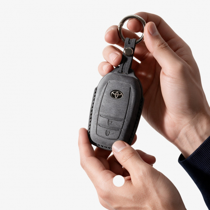 Alcantara Car Key Fob Cover for Toyota Model D with Buckle - Space Grey, 59€, Image 3 Alcantara Car Key Fob Cover for Toyota Model D with Buckle - Space Grey, Image 3