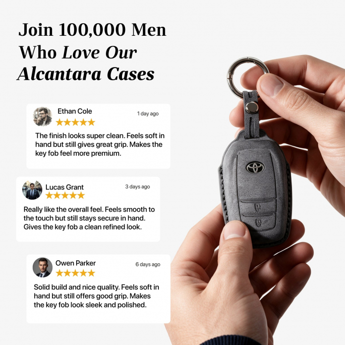 Alcantara Car Key Fob Cover for Toyota Model D with Buckle - Space Grey, 59€, Image 4 Alcantara Car Key Fob Cover for Toyota Model D with Buckle - Space Grey, Image 4