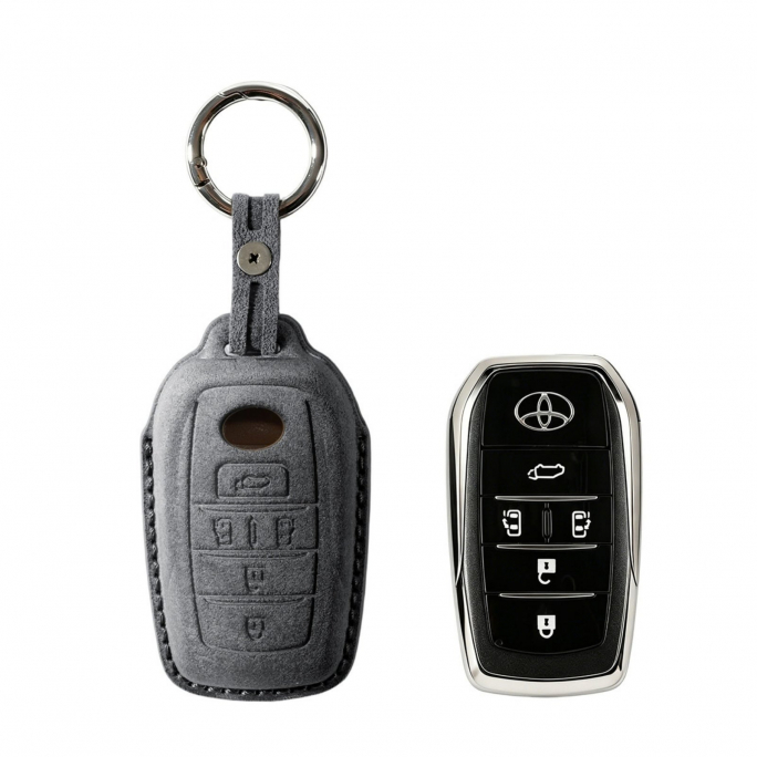 Alcantara Car Key Fob Cover for Toyota Model E with Buckle - Space Grey, Image 1